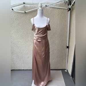 Galena Signature Elegant Strapless Tan Formal Dress